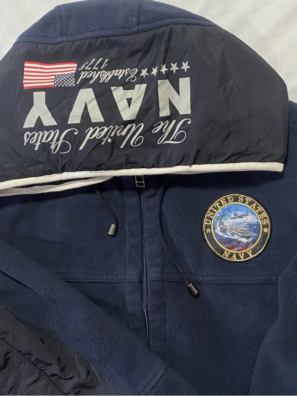 The Bradford Exchange Navy Hooded Military Fleece Jacket with U.S. Flag
